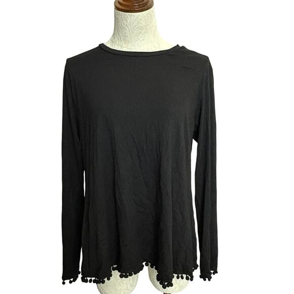 Johnny Was CALMÉ Pom Pom Tee Long Sleeve M Bamboo Organic Cotton USA Boho - Picture 1 of 7